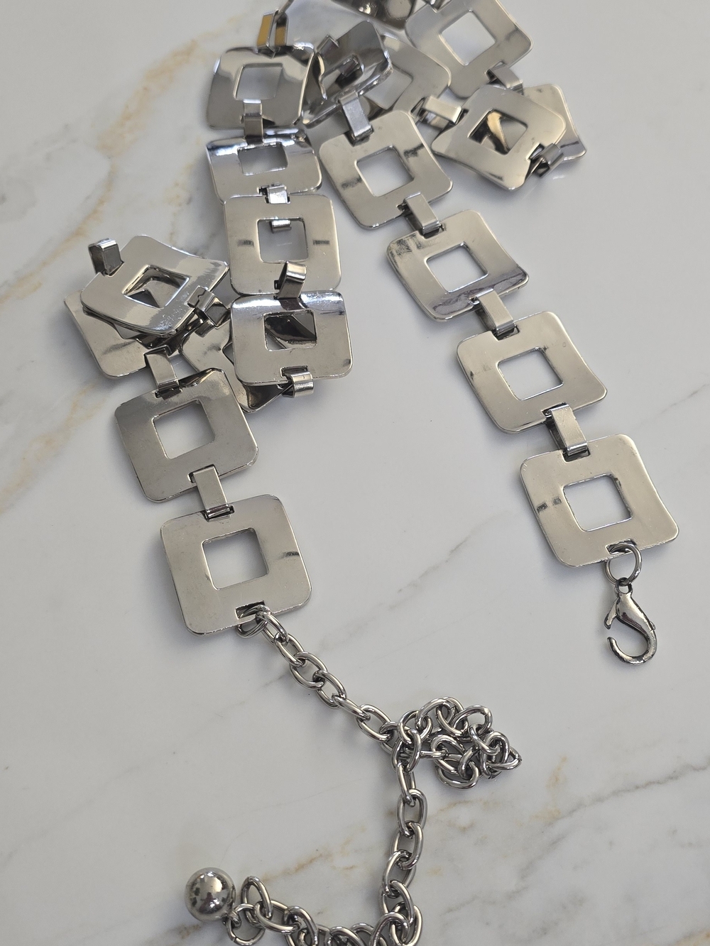 Silver Geometric Square Link Belt - Women Accessories